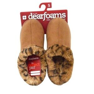 NEW Women’s Dearfoams Fur Trim Chestnut Scuff Slippers, Size‎ Small Warm Cozy